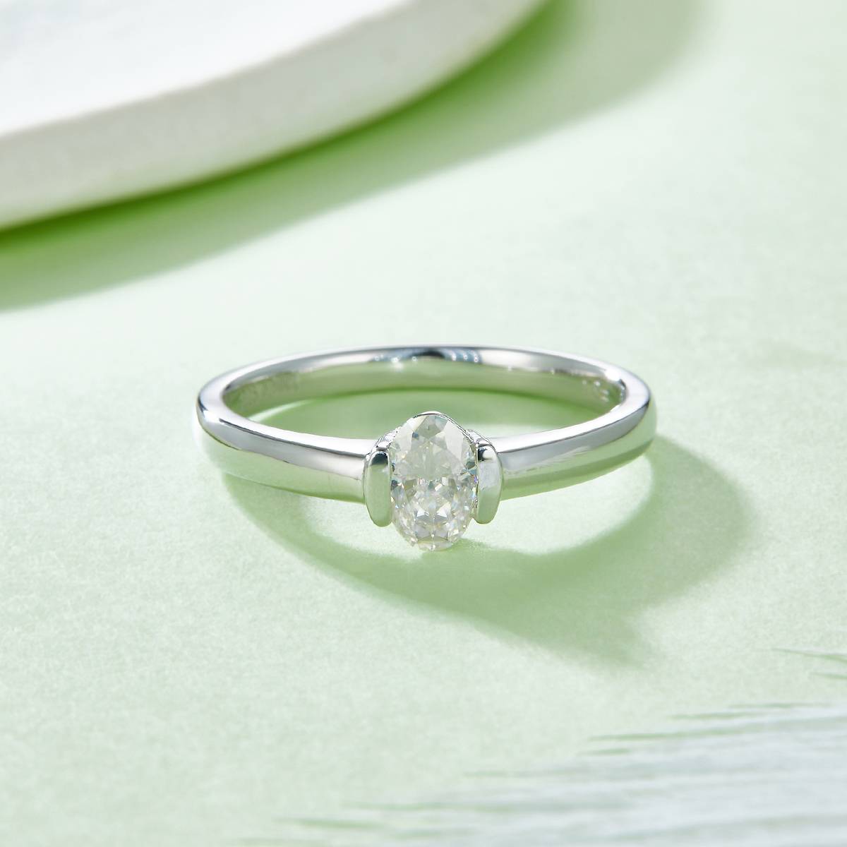 Simple egg shaped S925 silver plated white gold moissanite diamond women's ring 0.5 carat D-grade